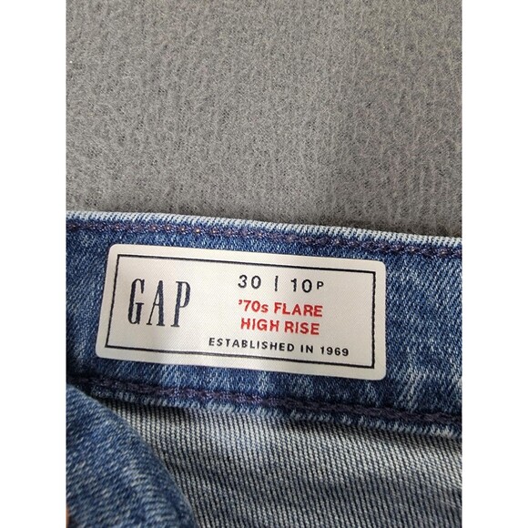 Gap Jeans Womens 10P 30 Medium Indigo 70s Flare High Rise Stretch Denim Petite - Picture 9 of 13